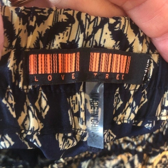 LOVE TREE Medium Blue Cream Printed Pants Elastic Waistband Drawstring Pockets - Picture 4 of 7